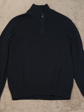 American Eagle/Quarter Zip Sweater/Men Large Black Ribbed Mock Neck Casual Cozy